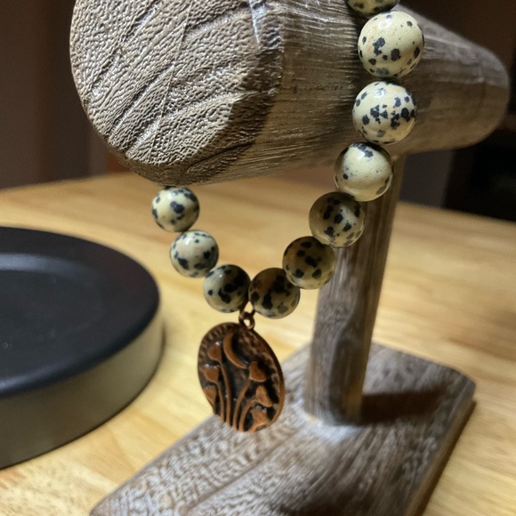 Dalmatian Jasper Beads (10 mm) with Copper Moon/Hearts Charm - Picture 7 of 12